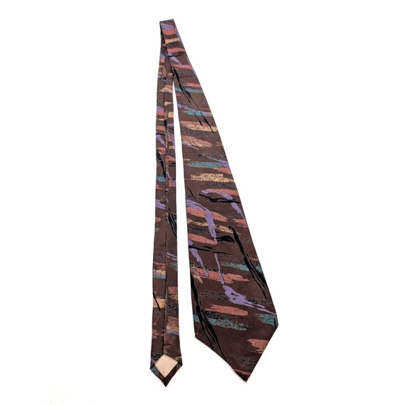Lanvin Paris 100% Pure Silk Tie Necktie Abstract Brown Vintage Retro Print - Picture 2 of 5